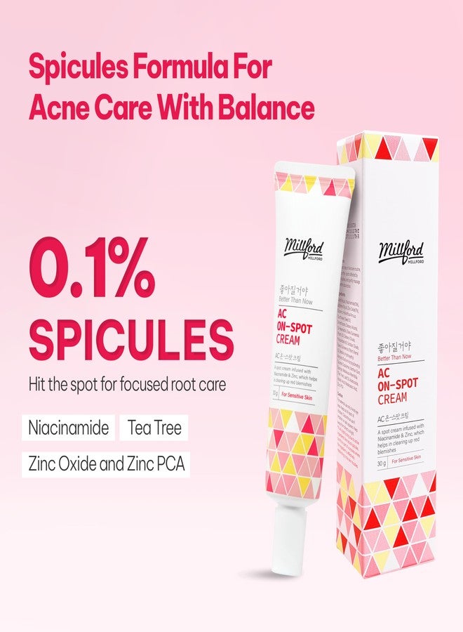 Millford AC On-Spot Cream 30g/1.05 Oz, Zinc Oxide 10%, Niacinamide 2% for Active Skin Repair, Acne Spot Treatment for Face, Blemish Care, Dark Spot, Korean Skincare for Sensitive & Acne-Prone Skin - Image 2